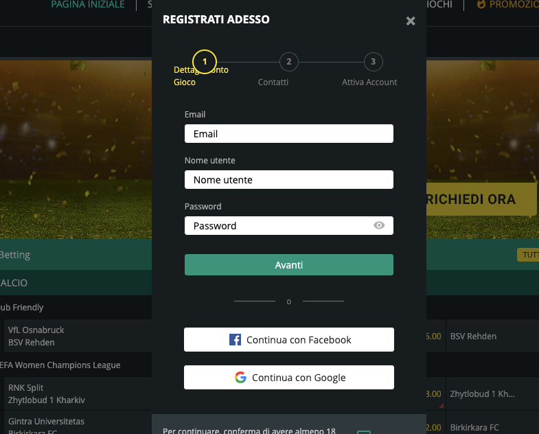 1bet registrazione